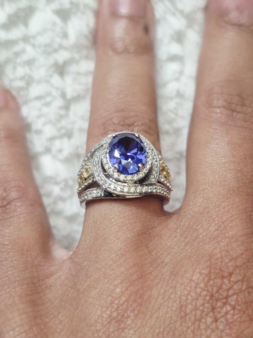 Sterling Silver Tanzanite & Cz Halo Cocktail Ring - Picture 7 of 10